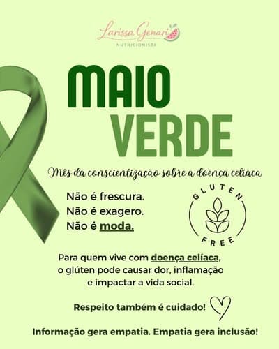 Post do Instagram: Maio Verde: conscientização sobre a doença celíaca